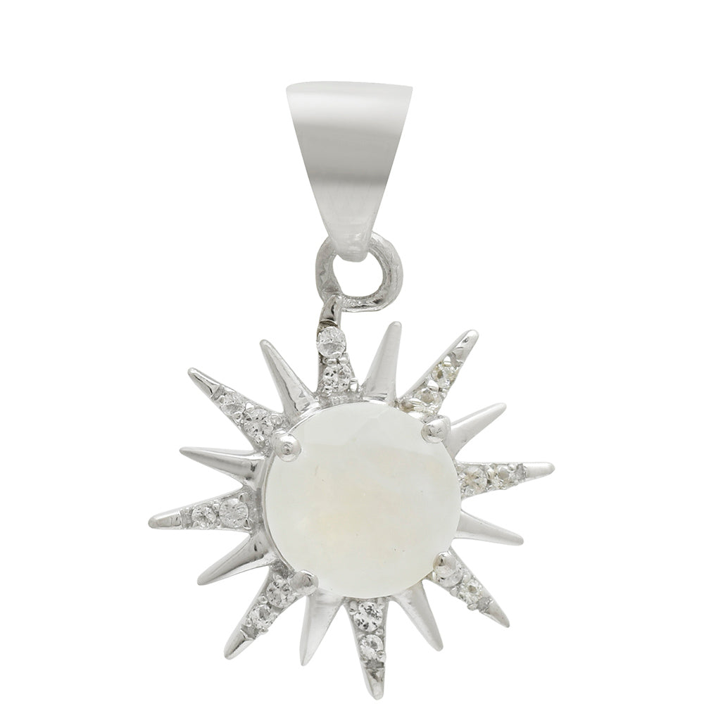 Colgante de Plata con Piedra Lunar Arco Iris y Topacio Blanco 2 
