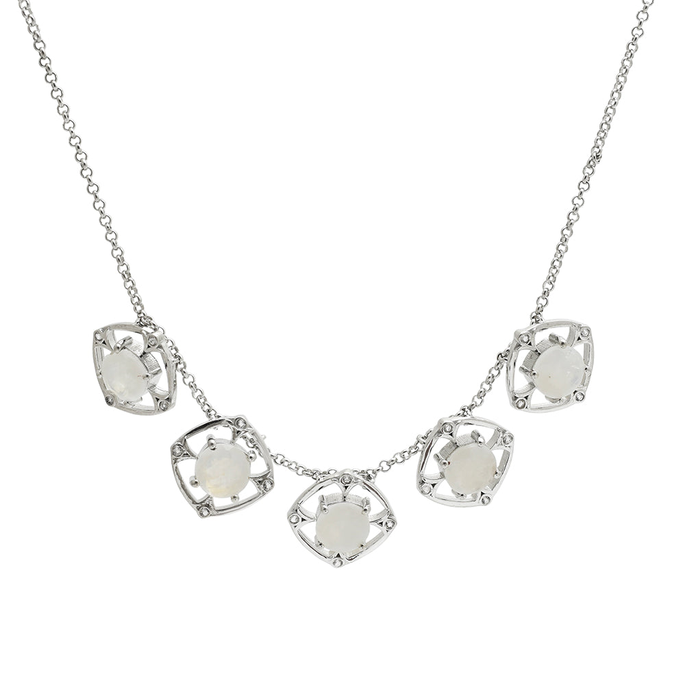 Collar de Plata con Piedra Lunar Arco Iris y Topacio Blanco 3 
