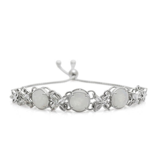 Pulsera de Plata con Piedra Lunar Arco Iris y Topacio Blanco