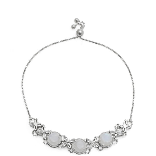 Pulsera de Plata con Piedra Lunar Arco Iris y Topacio Blanco