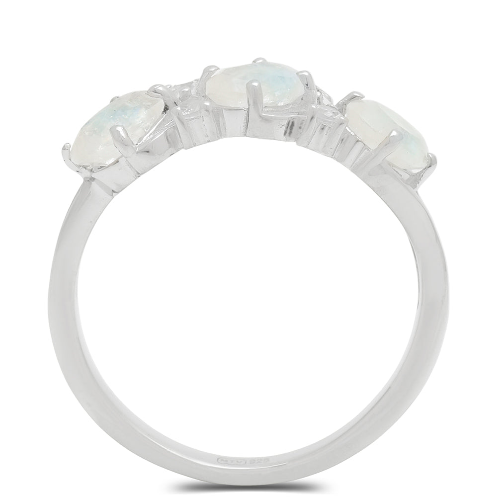 Anillo de Plata con Piedra Lunar Arco Iris y Topacio Blanco 2 