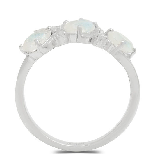 Anillo de Plata con Piedra Lunar Arco Iris y Topacio Blanco