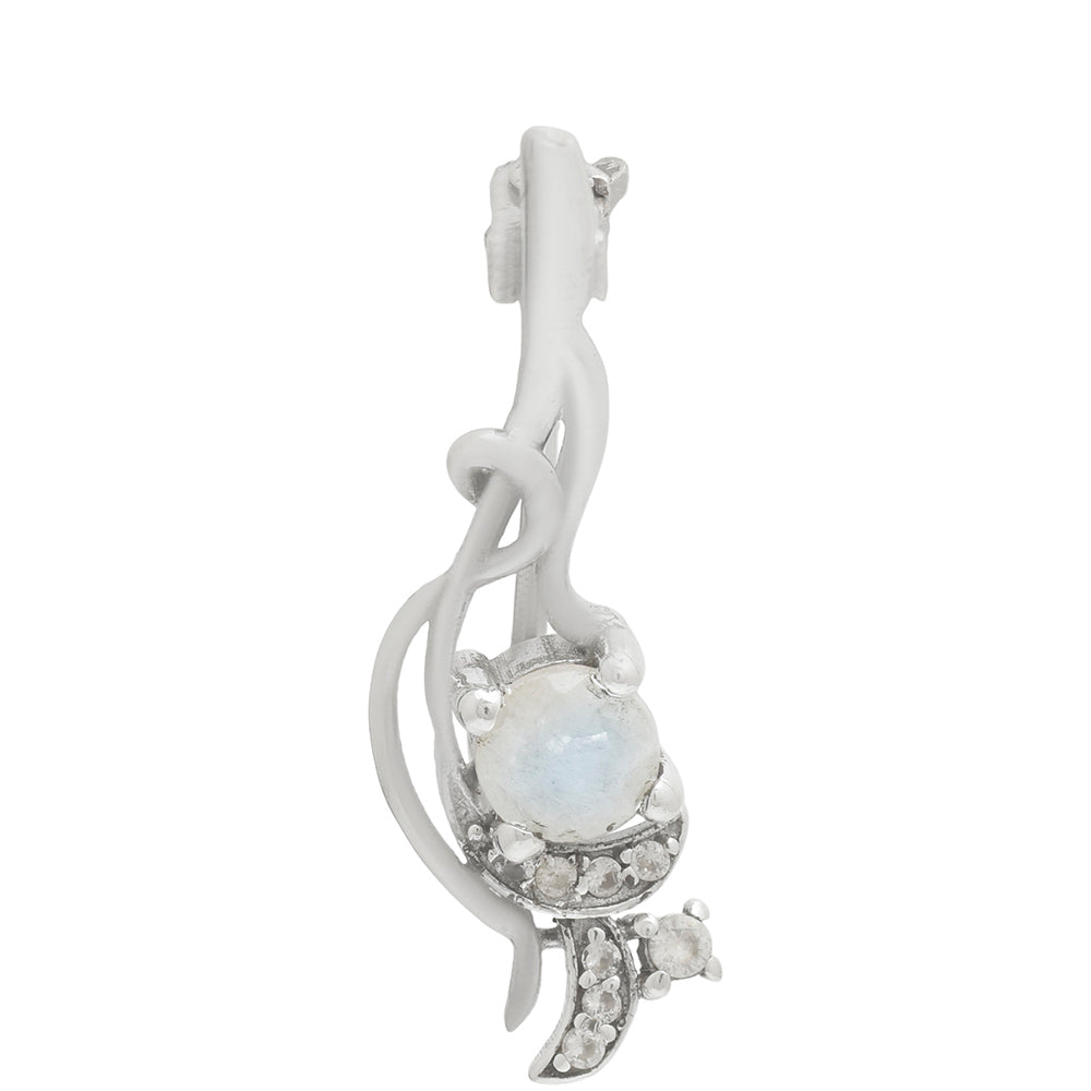 Broche de Plata con Piedra Lunar Arco Iris y Topacio Blanco 2 