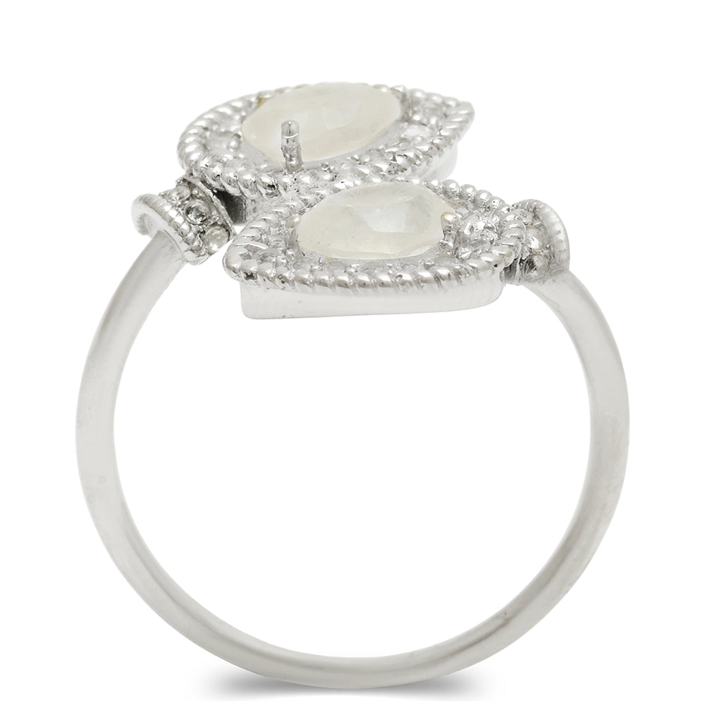 Anillo de Plata con Piedra Lunar Arco Iris y Topacio Blanco
