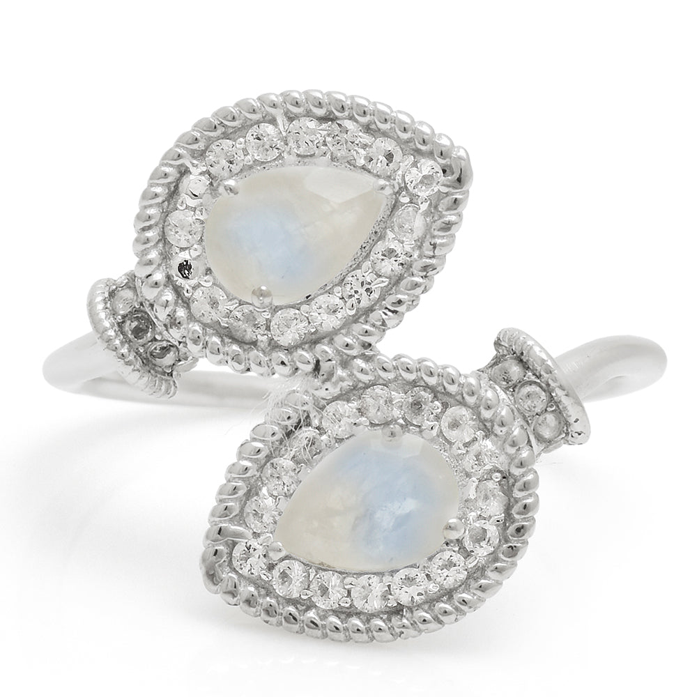 Anillo de Plata con Piedra Lunar Arco Iris y Topacio Blanco 1 