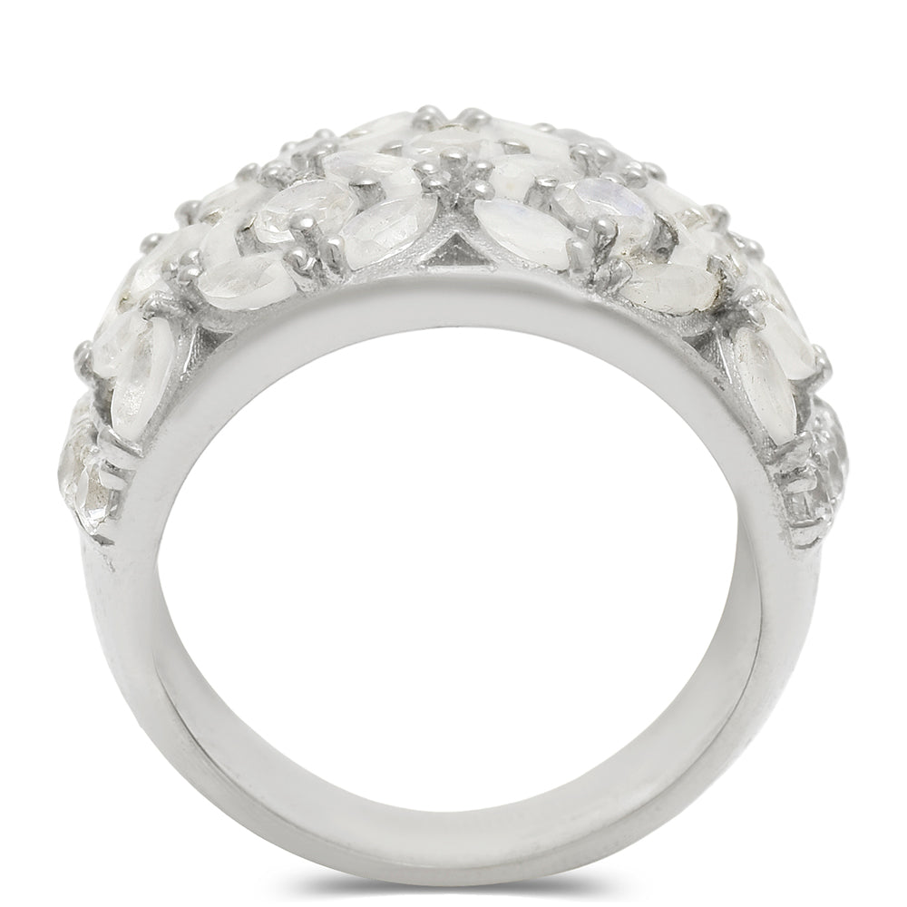 Anillo de Plata con Piedra Lunar Arco Iris y Topacio Blanco