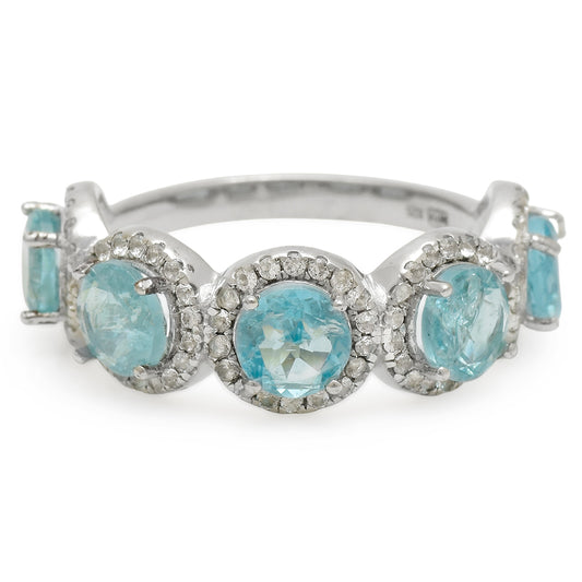 Anillo de Plata con Apatita azul de Madagascar y Topacio Blanco