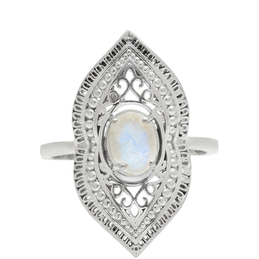Anillo de Plata con Piedra Lunar Arco Iris