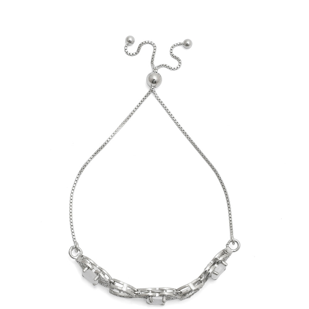 Pulsera de Plata con Piedra Lunar Arco Iris y Topacio Blanco
