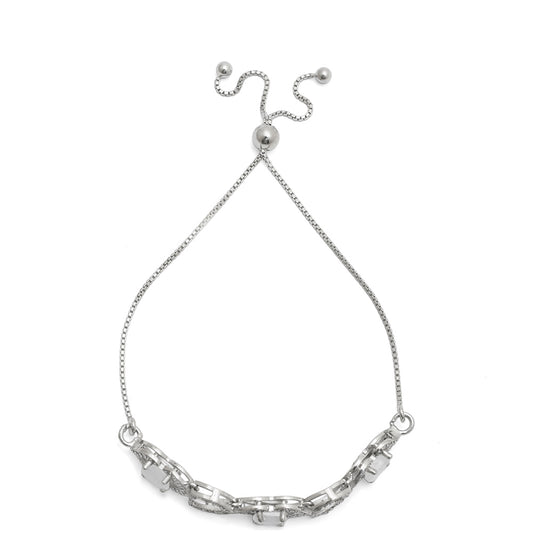 Pulsera de Plata con Piedra Lunar Arco Iris y Topacio Blanco