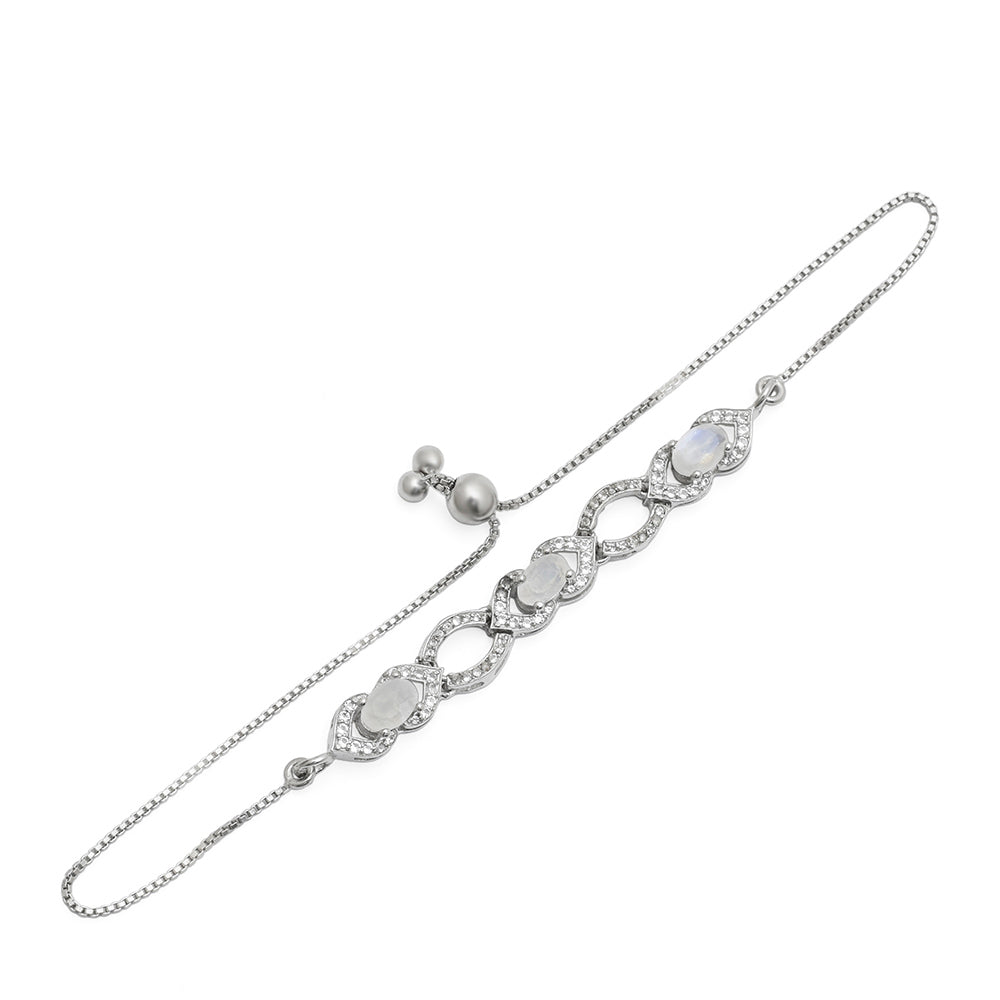 Pulsera de Plata con Piedra Lunar Arco Iris y Topacio Blanco 4 