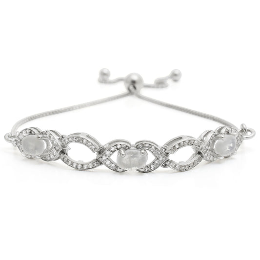Pulsera de Plata con Piedra Lunar Arco Iris y Topacio Blanco