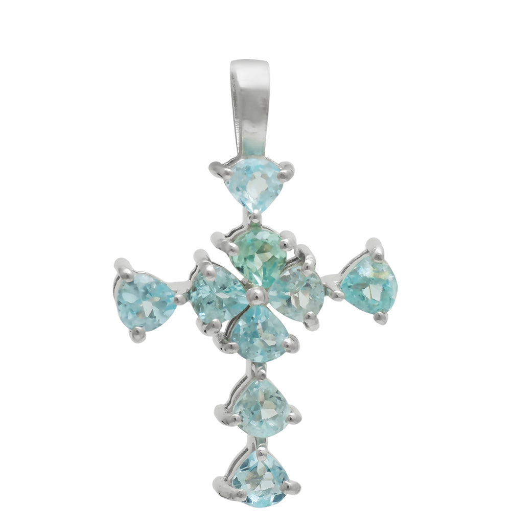 Cruz Colgante de Plata con Apatita azul de Madagascar 2 