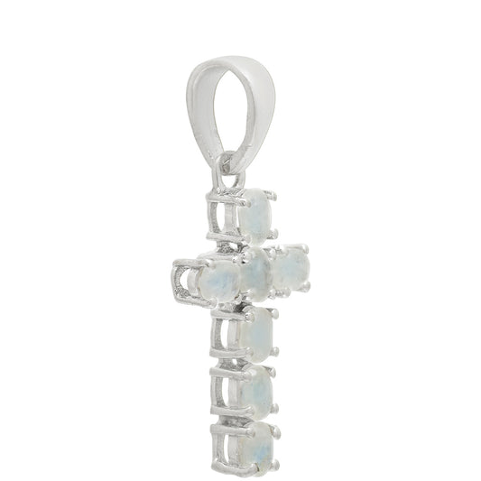Cruz Colgante de Plata con Piedra Lunar Arco Iris