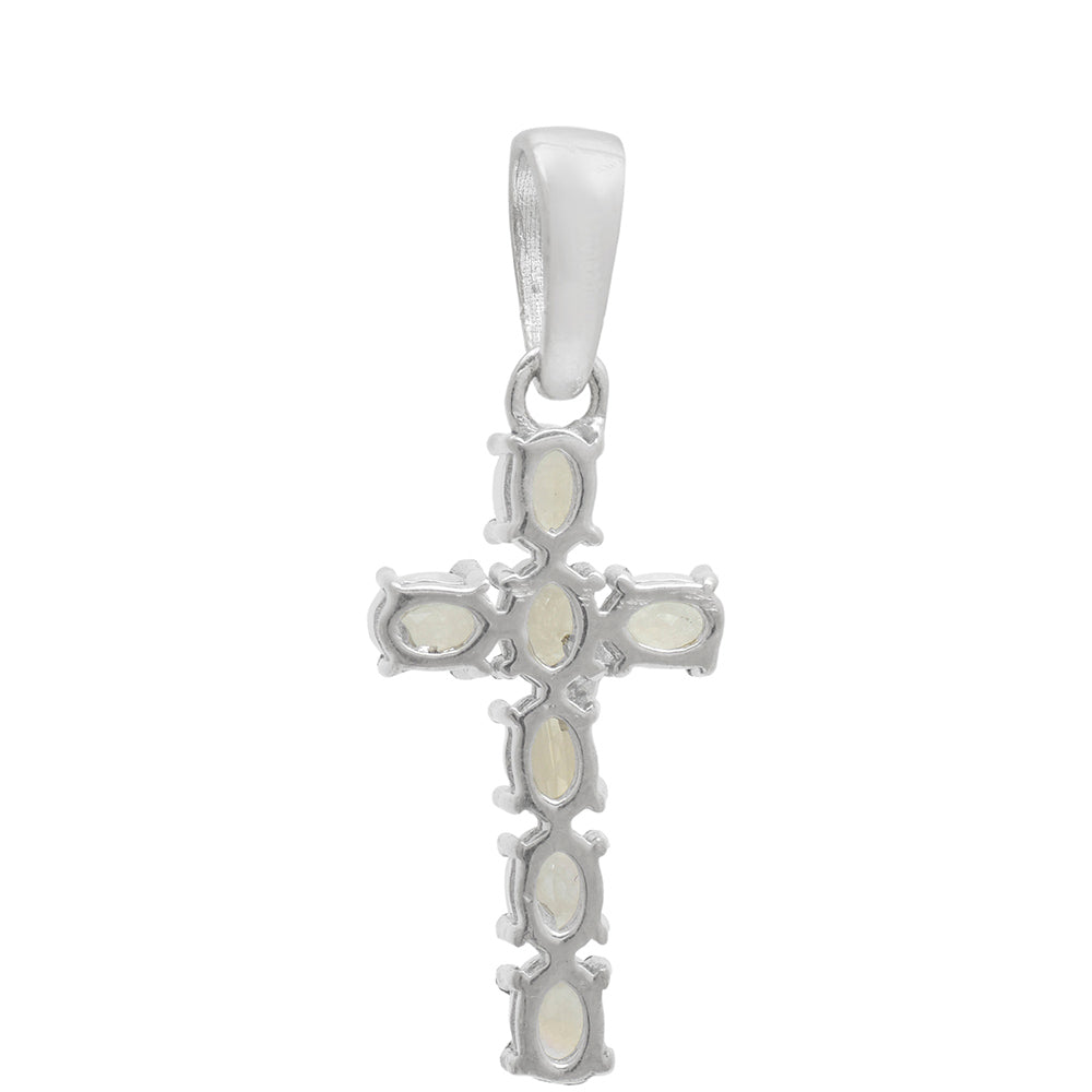 Cruz Colgante de Plata con Piedra Lunar Arco Iris 3 