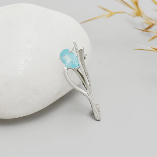 Broche de Plata con Apatita azul de Madagascar
