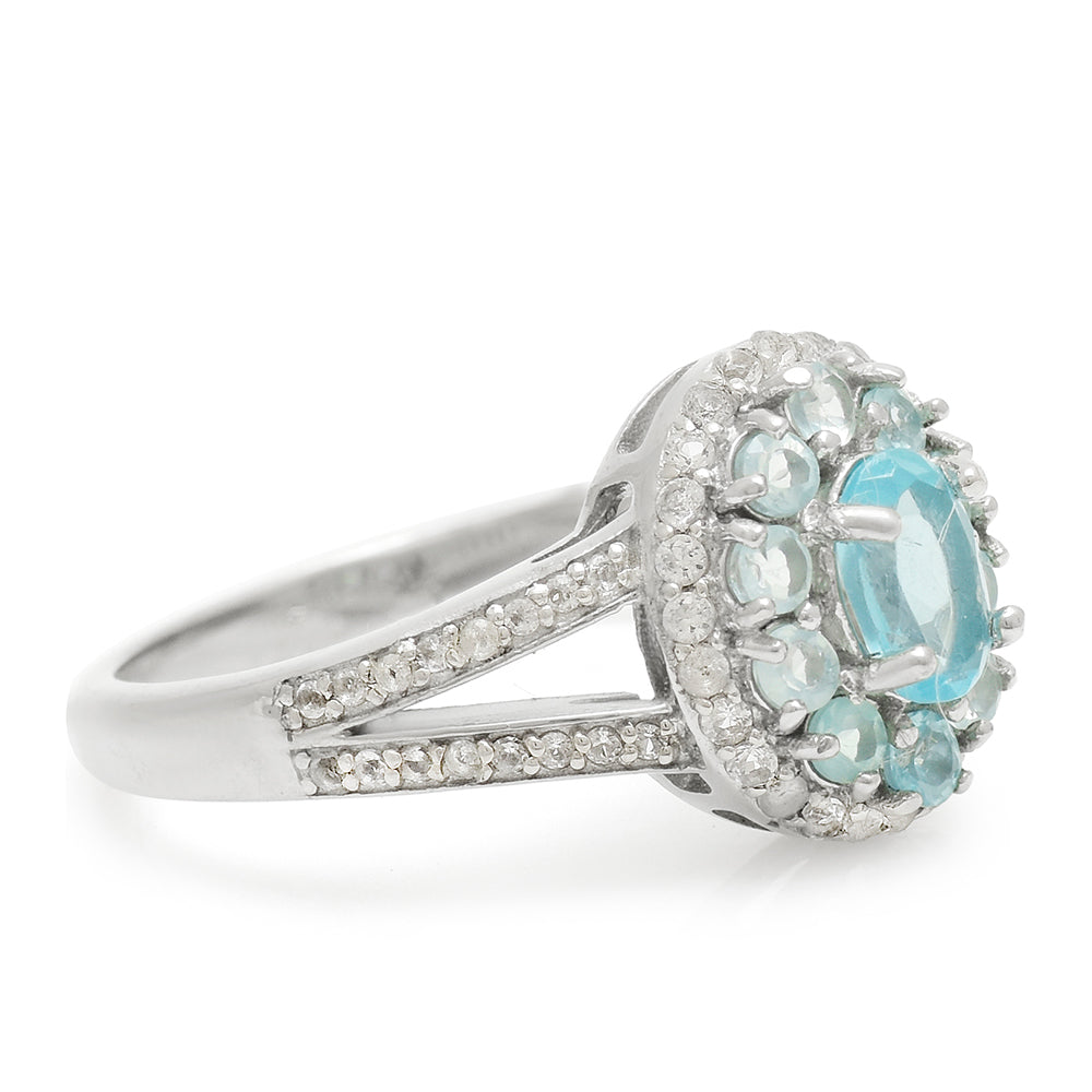 Anillo de Plata con Apatita azul de Madagascar y Topacio Blanco 3 