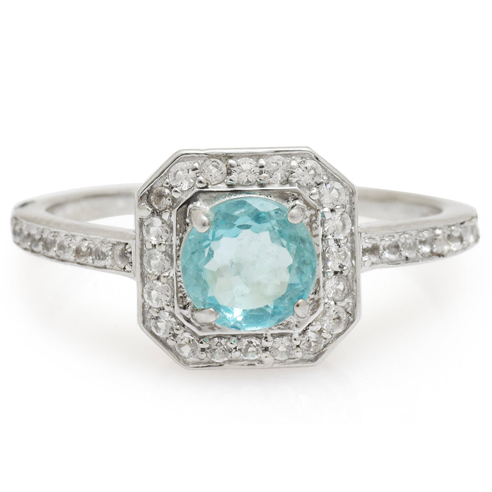 Anillo de Plata con Apatita azul de Madagascar y Topacio Blanco 1 