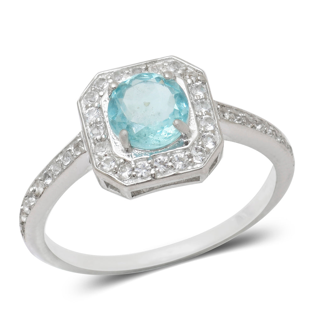 Anillo de Plata con Apatita azul de Madagascar y Topacio Blanco 3 