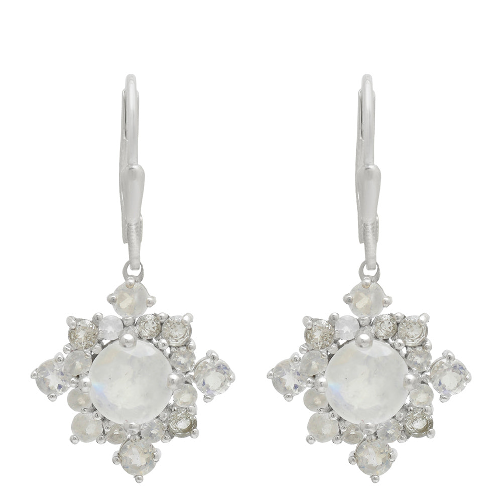 Pendientes de Plata con Piedra Lunar Arco Iris y Topacio Blanco 2 