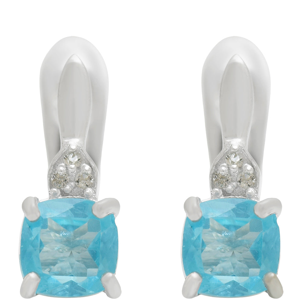 Pendientes de Plata con Apatita azul de Madagascar y Topacio Blanco 3 