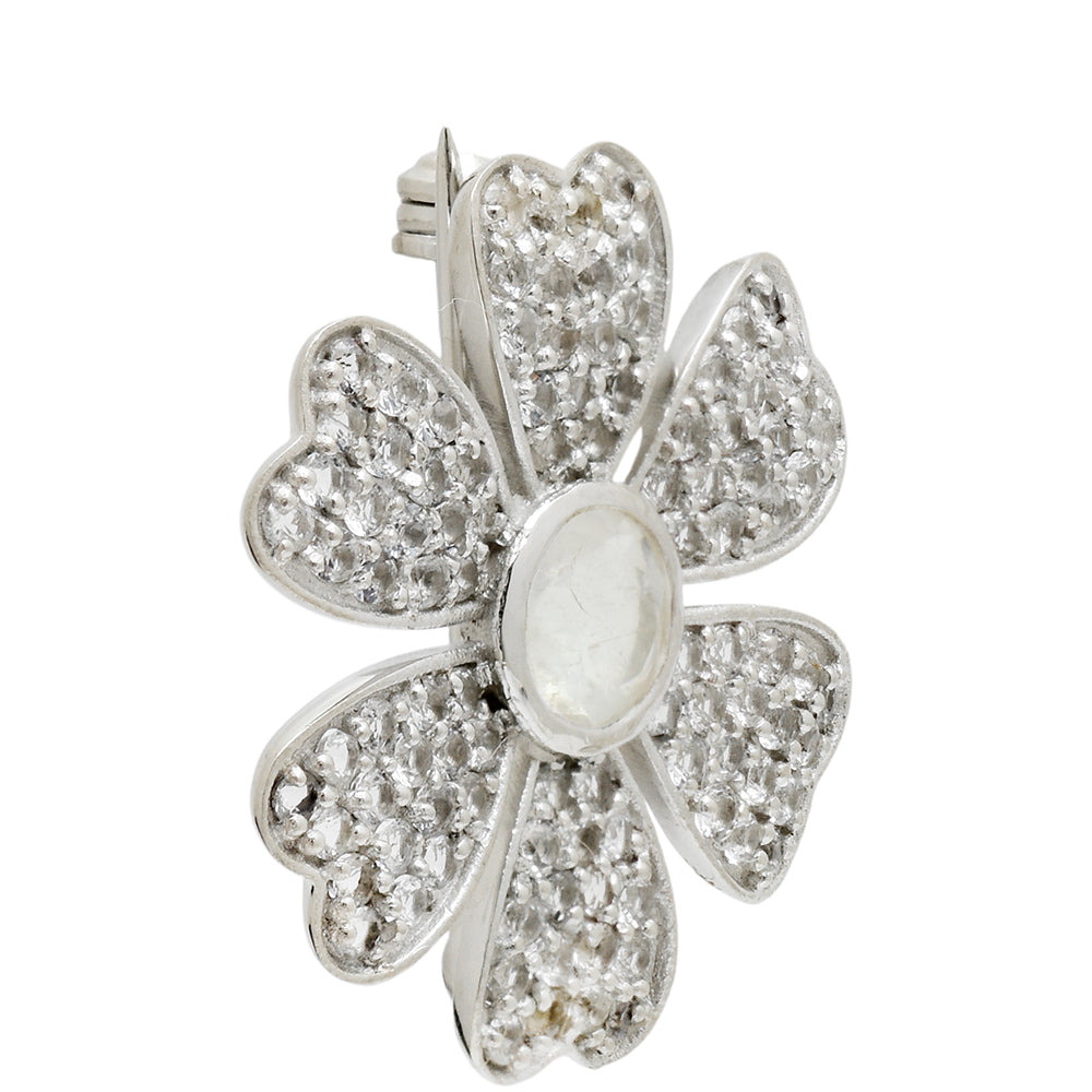 Broche de Plata con Piedra Lunar Arco Iris y Topacio Blanco
