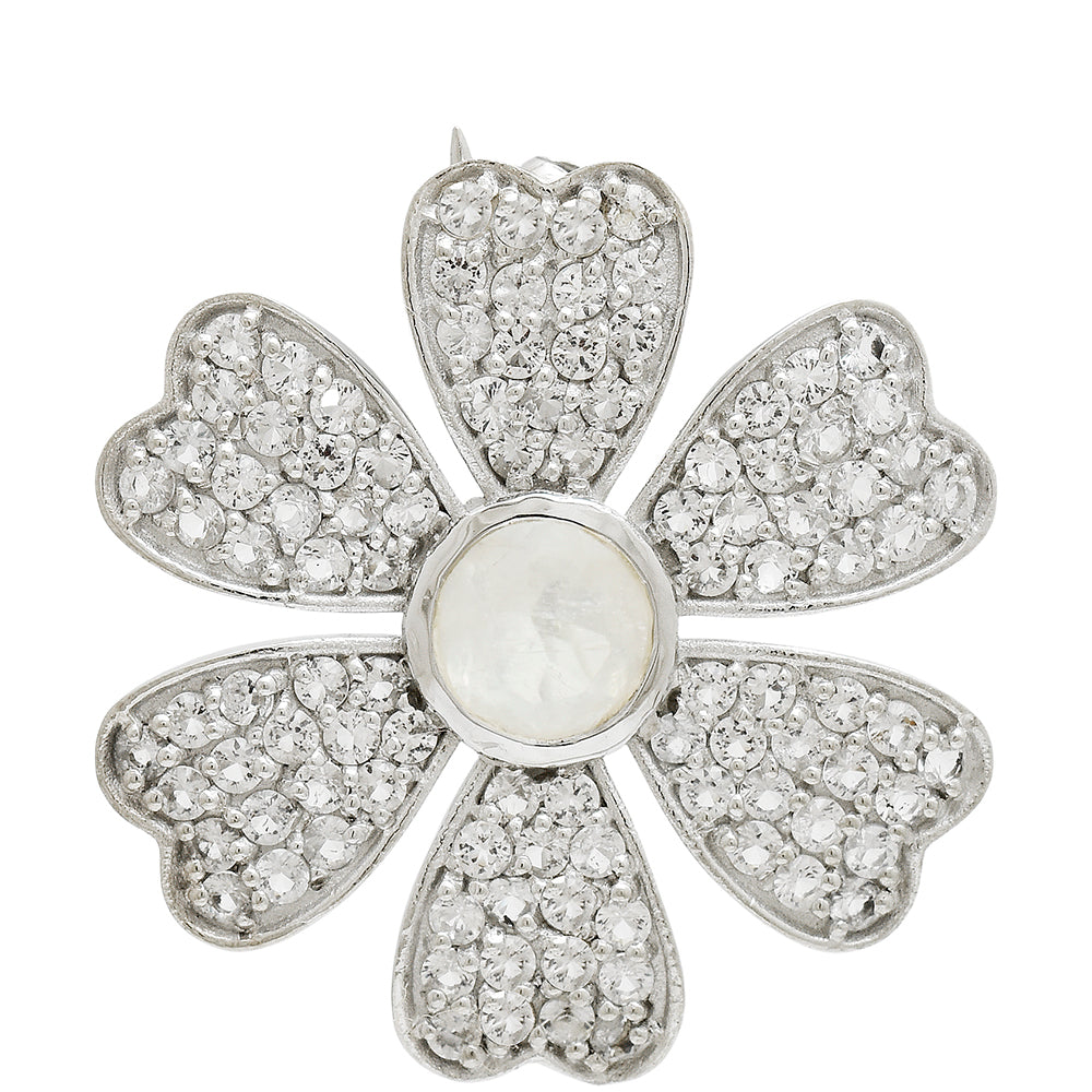 Broche de Plata con Piedra Lunar Arco Iris y Topacio Blanco 2 