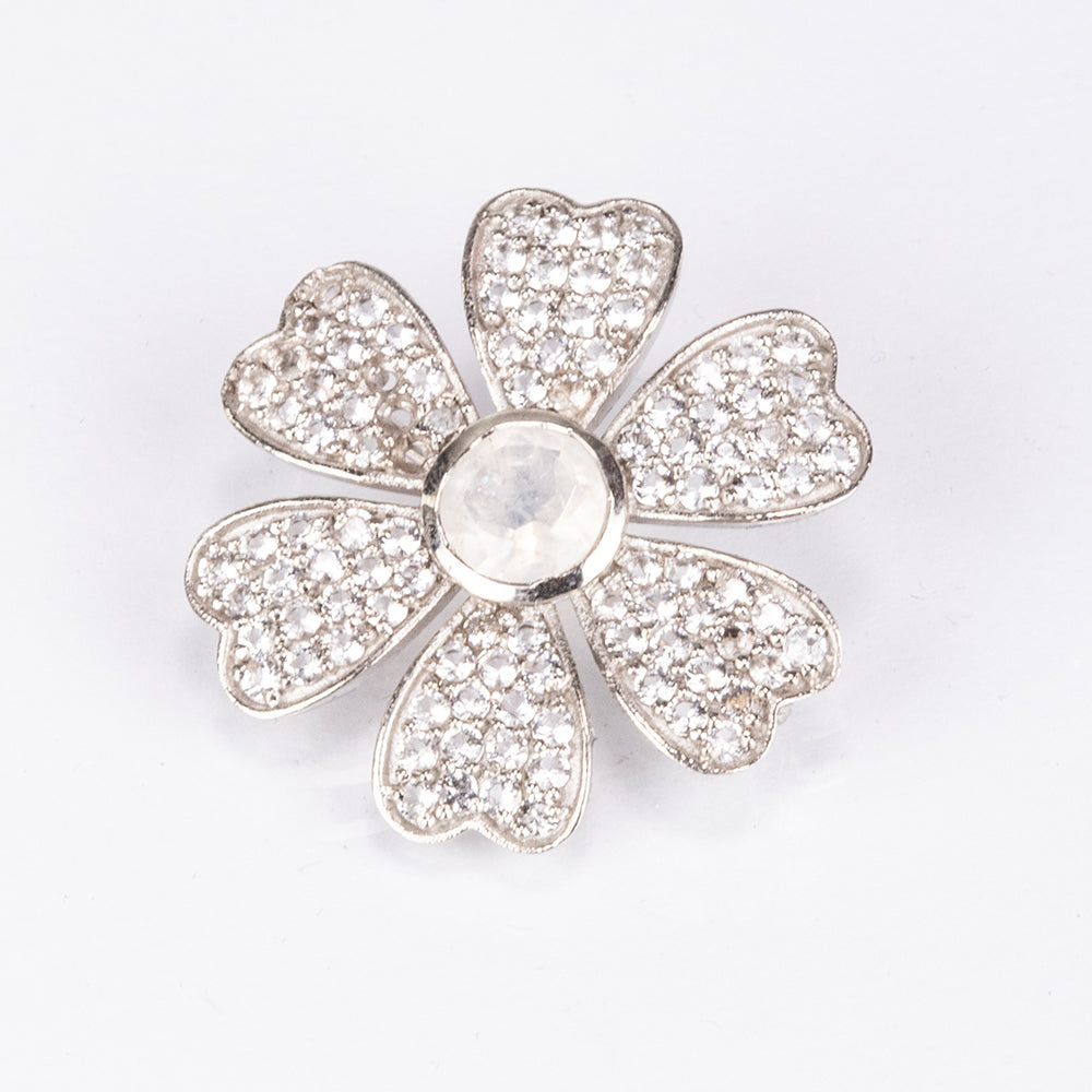 Broche de Plata con Piedra Lunar Arco Iris y Topacio Blanco 5 