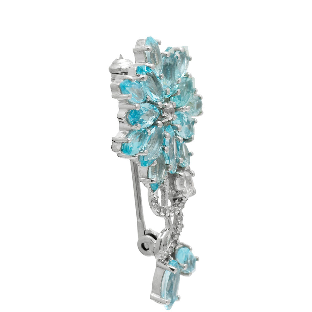 Broche de Plata con Apatita azul de Madagascar y Topacio Blanco 3 