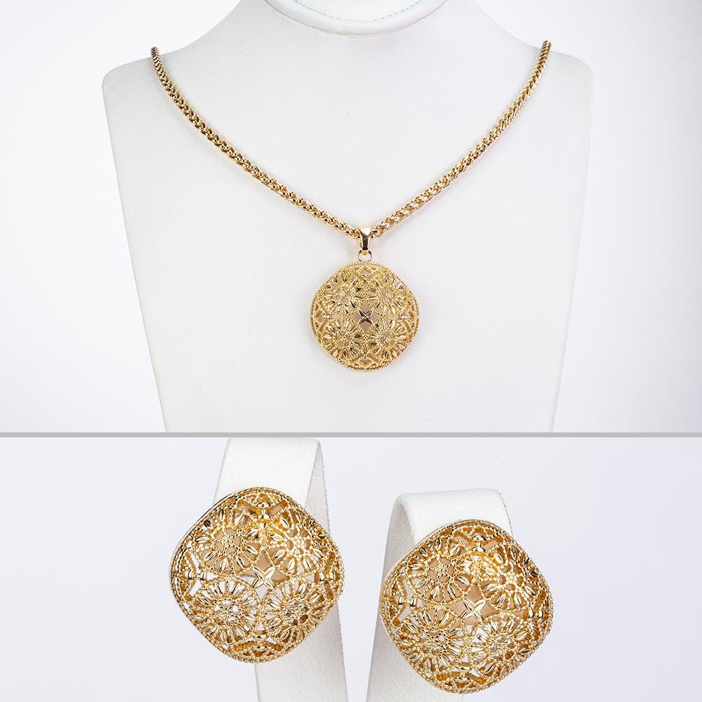 Conjunto de Aleación Bañado en Oro ( Collar +Pendientes ) 1 