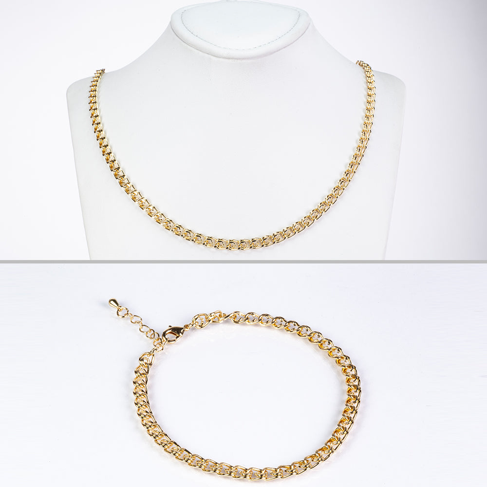 Conjunto de Aleación Bañado en Oro ( Collar +Pulsera )