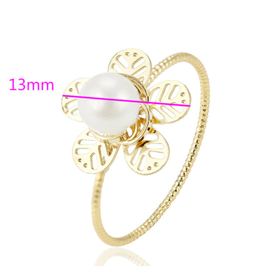 Anillo de Aleación Bañado en Oro con Perla de cristal