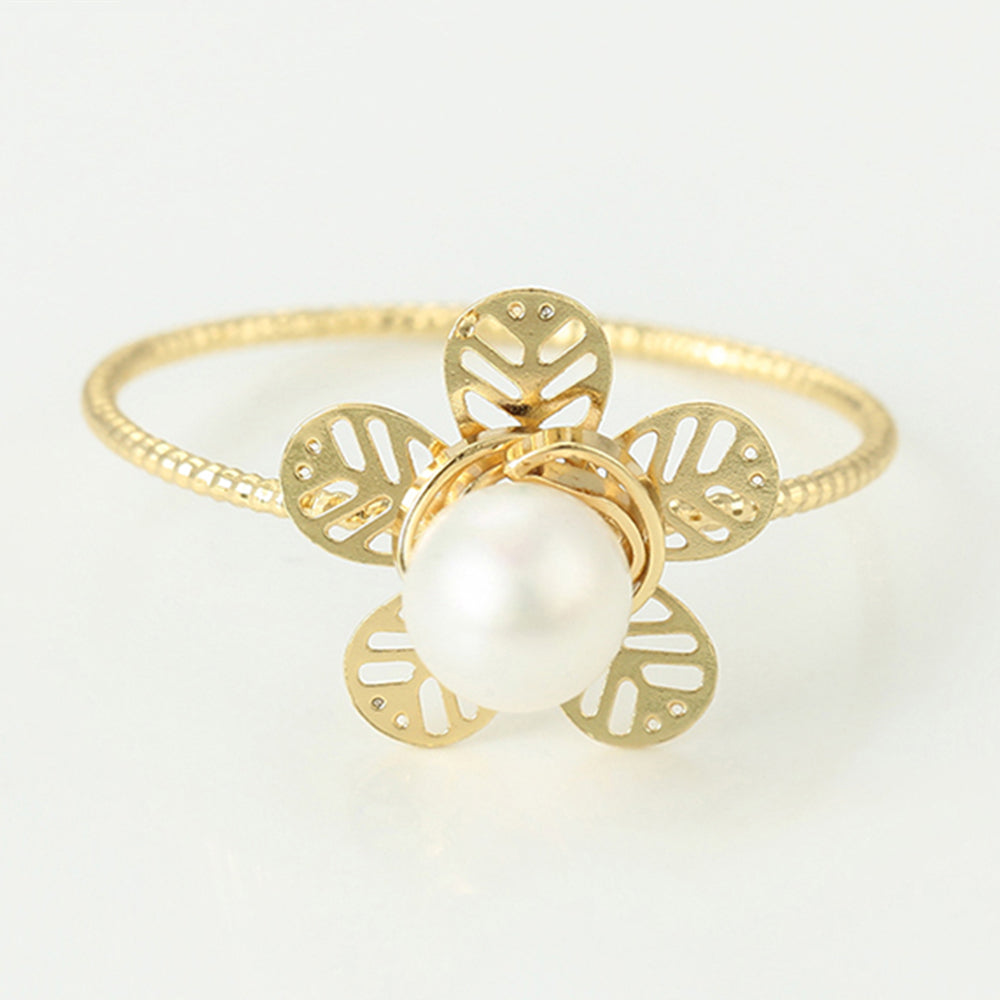 Anillo de Aleación Bañado en Oro con Perla de cristal 3 