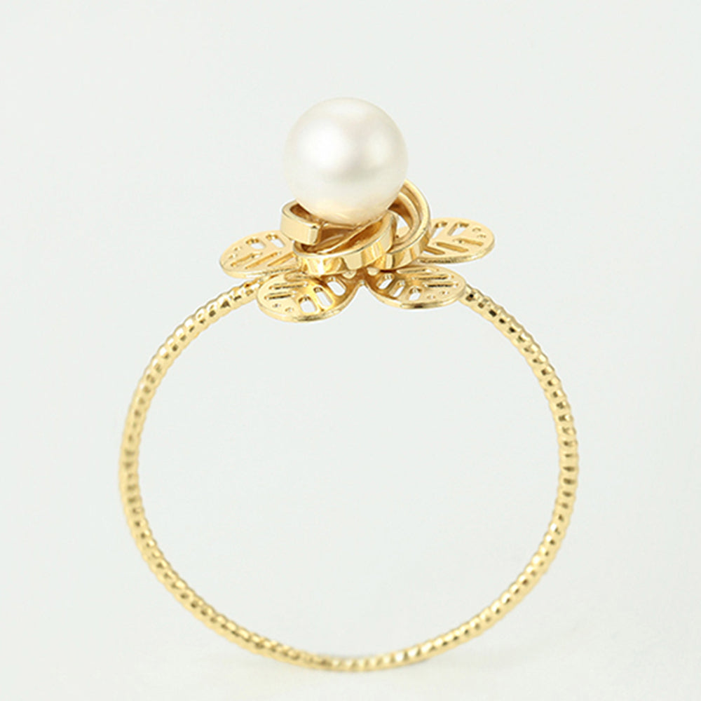 Anillo de Aleación Bañado en Oro con Perla de cristal 4 