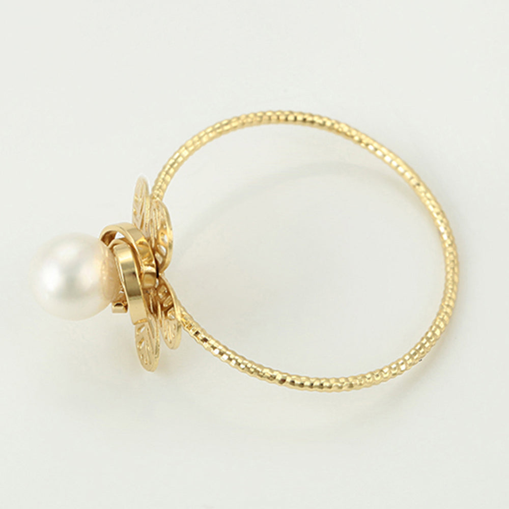 Anillo de Aleación Bañado en Oro con Perla de cristal 5 