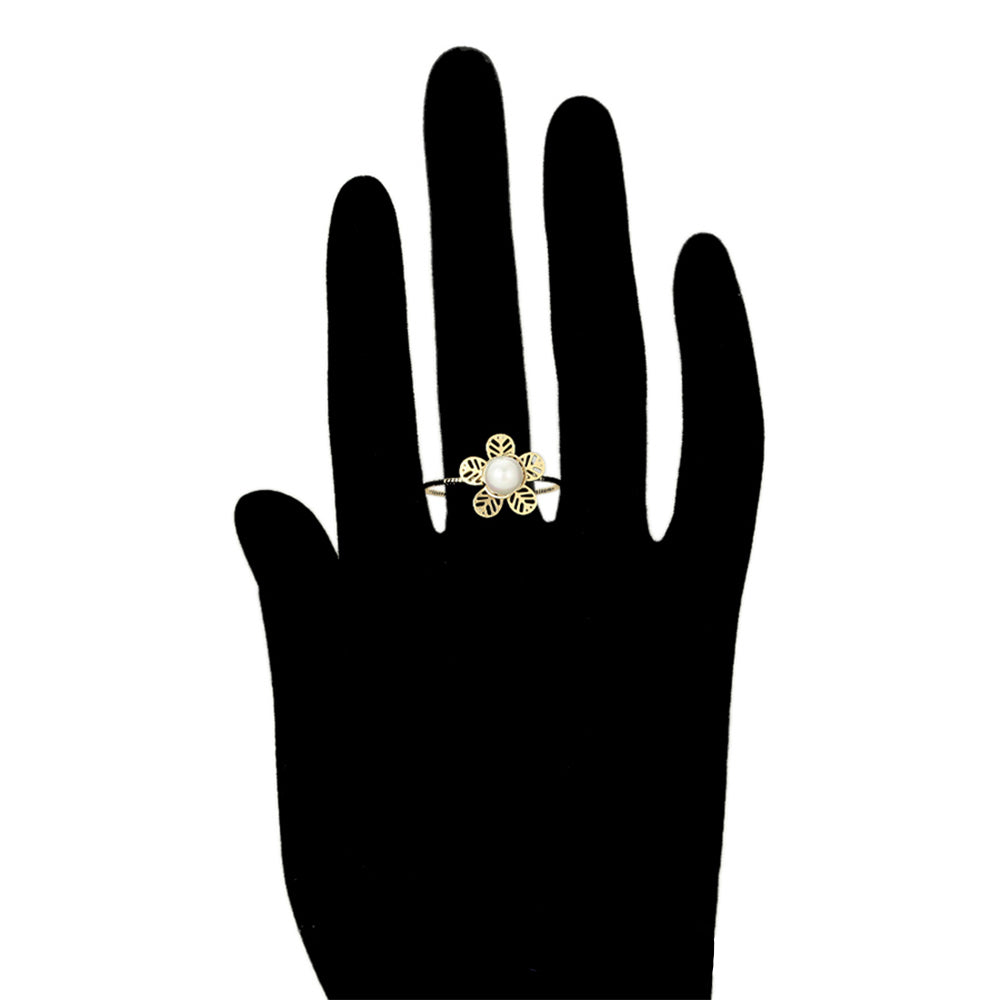 Anillo de Aleación Bañado en Oro con Perla de cristal 7 