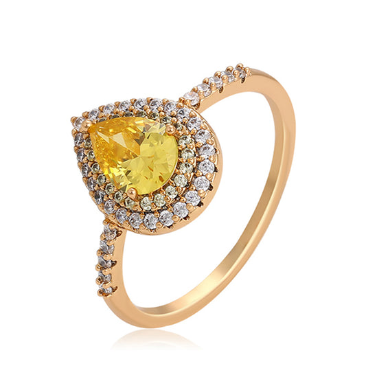 Anillo de Aleación Bañado en Oro con Cristal Emporia® Amarillo y Cristal Emporia® Blanco