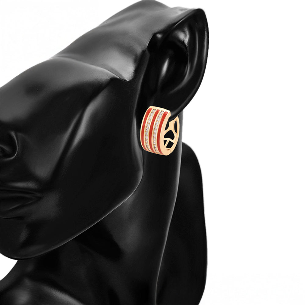 Conjunto de Aleación Bañado en Oro con Cristal Emporia® Rojo y Cristal Emporia® Blanco ( Pendientes +Anillo )