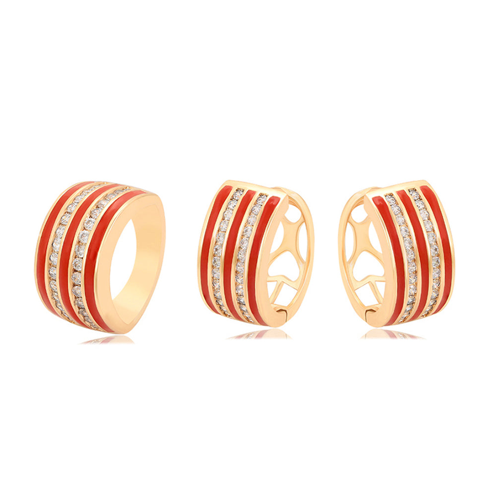 Conjunto de Aleación Bañado en Oro con Cristal Emporia® Rojo y Cristal Emporia® Blanco ( Pendientes +Anillo ) 1 