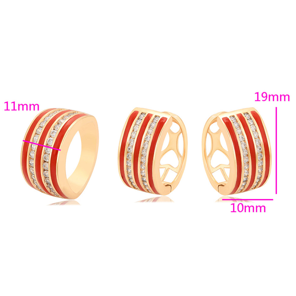 Conjunto de Aleación Bañado en Oro con Cristal Emporia® Rojo y Cristal Emporia® Blanco ( Pendientes +Anillo ) 4 