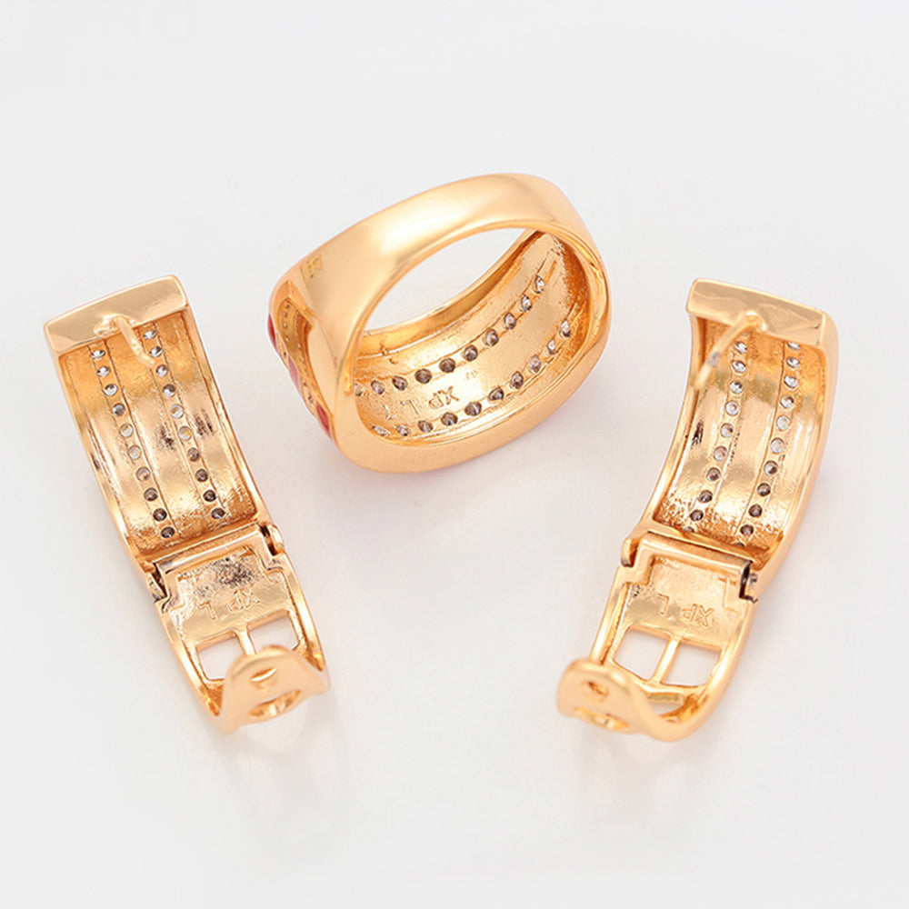 Conjunto de Aleación Bañado en Oro con Cristal Emporia® Rojo y Cristal Emporia® Blanco ( Pendientes +Anillo )