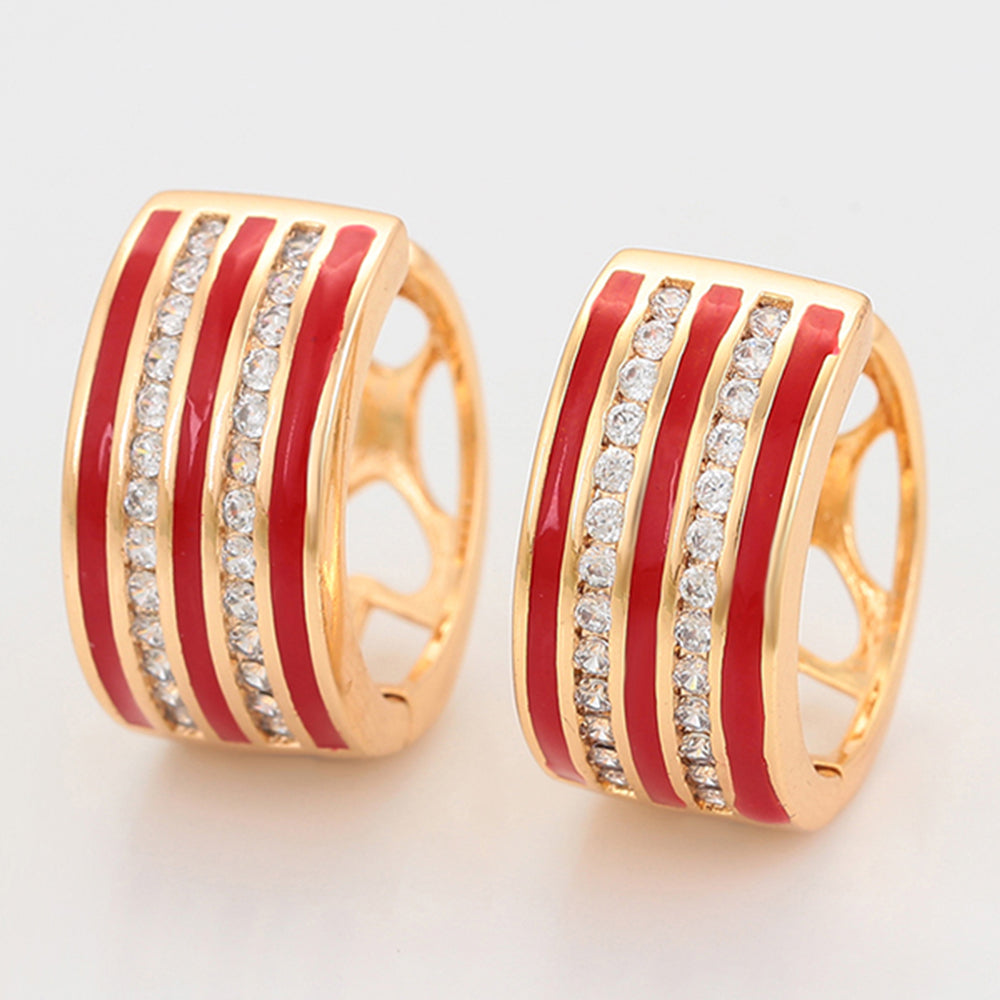 Conjunto de Aleación Bañado en Oro con Cristal Emporia® Rojo y Cristal Emporia® Blanco ( Pendientes +Anillo ) 7 