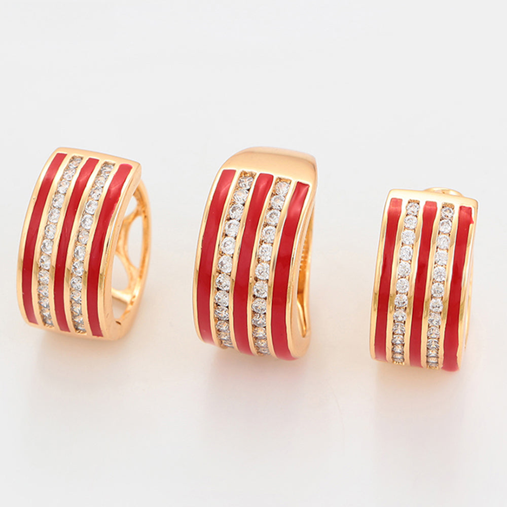 Conjunto de Aleación Bañado en Oro con Cristal Emporia® Rojo y Cristal Emporia® Blanco ( Pendientes +Anillo ) 11 