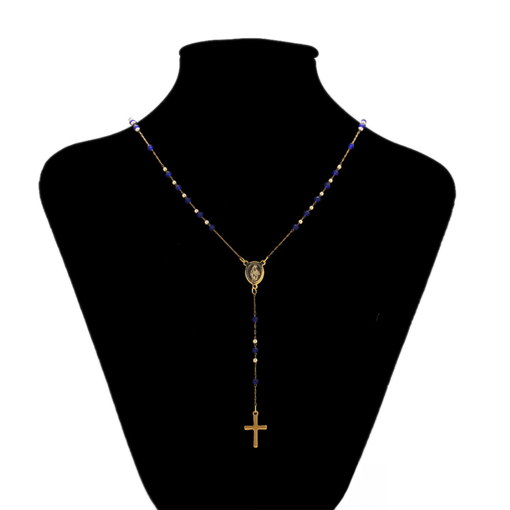 Cruz Collar de Aleación Bañado en Oro con Cristal Emporia® Azul 8 