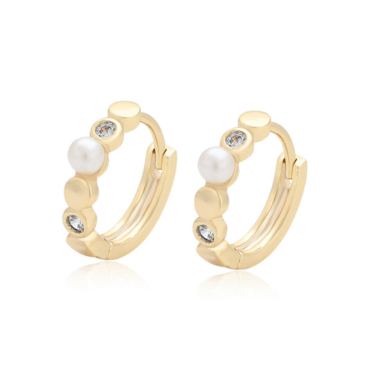 Pendientes de Aleación Bañado en Oro con Cristal Emporia® Blanco y Perla de cristal