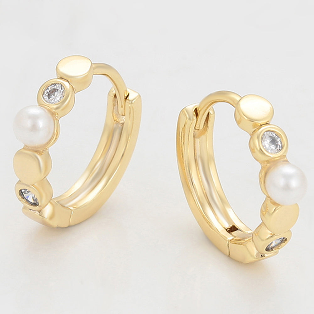 Pendientes de Aleación Bañado en Oro con Cristal Emporia® Blanco y Perla de cristal 5 