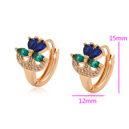 Pendientes de Aleación Bañado en Oro con Cristal Emporia® Verde y Cristal Emporia® Azul