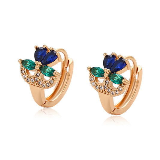 Pendientes de Aleación Bañado en Oro con Cristal Emporia® Verde y Cristal Emporia® Azul