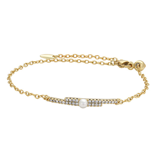 Pulsera de Aleación Bañado en Oro con Perla de cristal y Cristal Emporia® Blanco