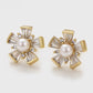Pendientes de Aleación Bañado en Oro con Perla de cristal y Cristal Emporia® Blanco